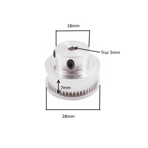PULLEY BÁNH RĂNG NHÔM MXL40 40 RĂNG BẢN RỘNG ĐAI 7MM TRỤC 5MM