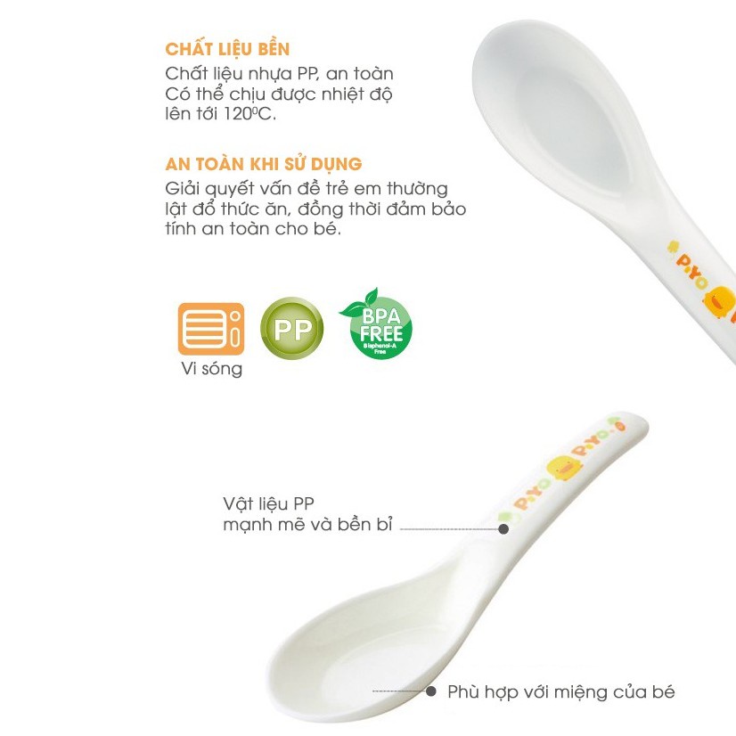 Muỗng tập ăn cho bé Piyo Piyo họa tiết vịt con vàng, nhựa PP không chứa BPA