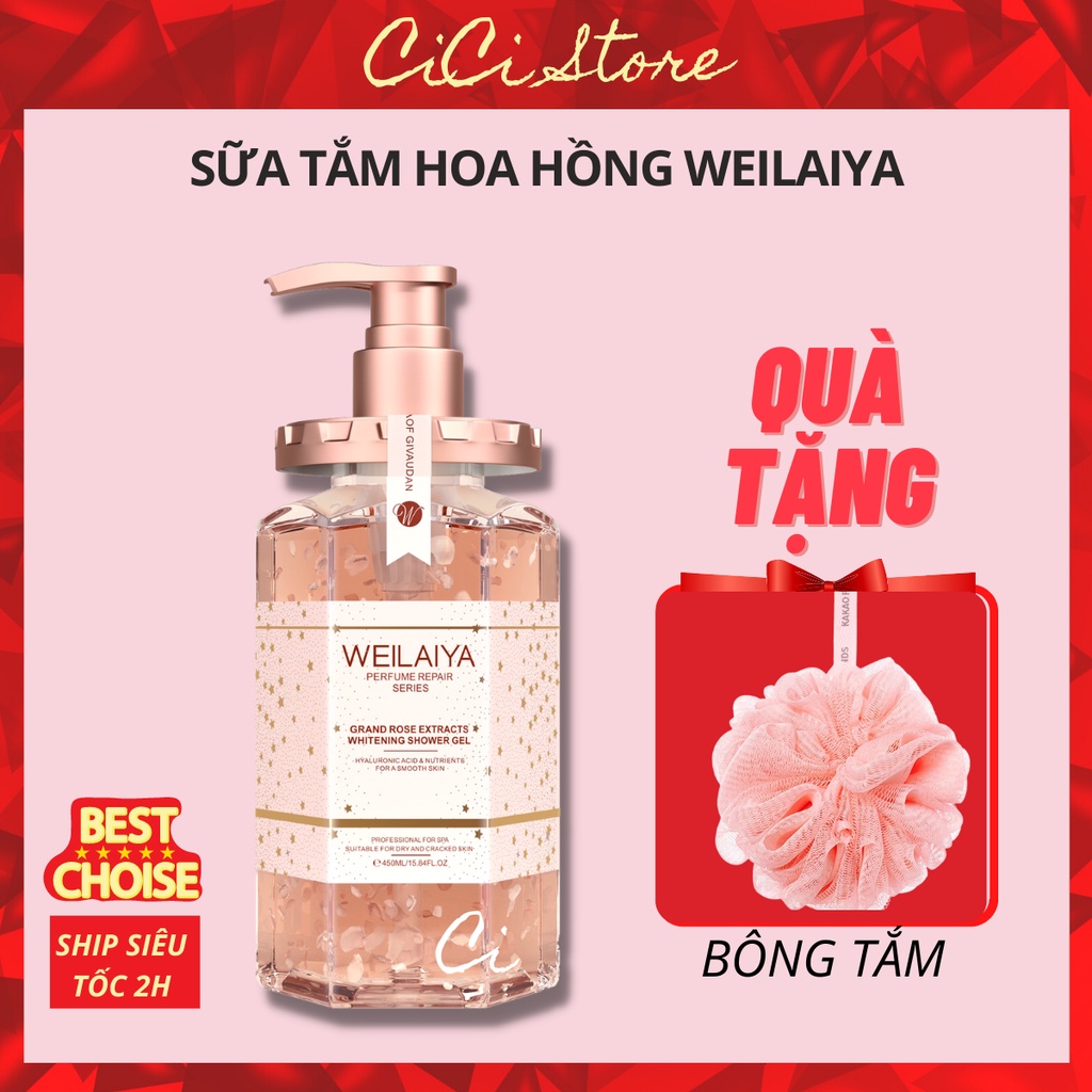 Sữa tắm nước hoa Weilaiya tinh chất hoa hồng Damask 450ml