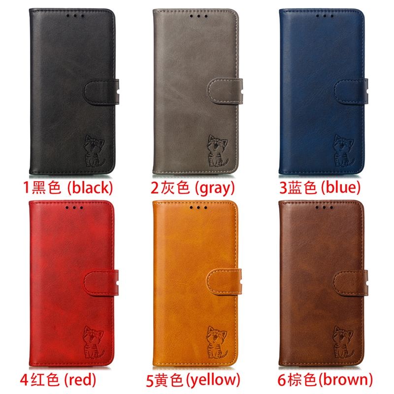 Xiaomi Redmi K30 20 Note 8 7 Pro 8T 7A Leather Case Cat Imprint Bracket Flip High Quality Cover Casing
