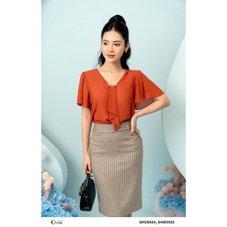 Chân váy dáng ôm đính khuy đai , Juyp Thô kẻ Caro -Orchid GH8O522