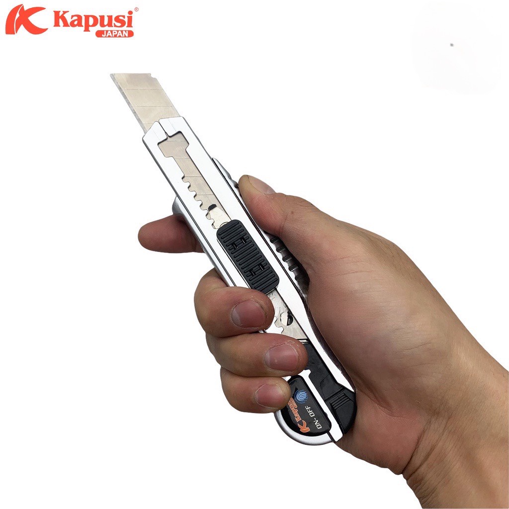 Dao rọc giấy lớn thay lưỡi liên tục Kapusi JAPAN, dao trổ 5 lưỡi 18mm thép SK5 siêu sắc, cắt giấy, rọc băng dính đa dụng