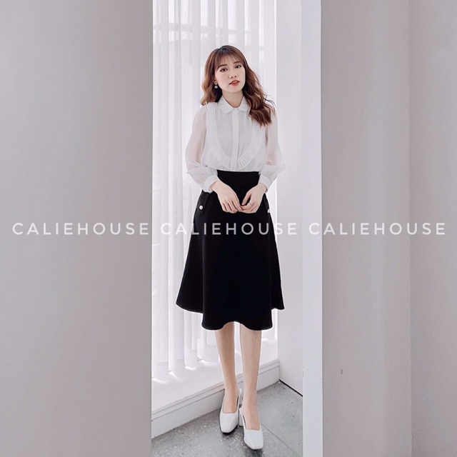 Chân váy xoè dáng dài 60-65cm có 2 túi đính cúc nhẹ thời trang nữ | BigBuy360 - bigbuy360.vn