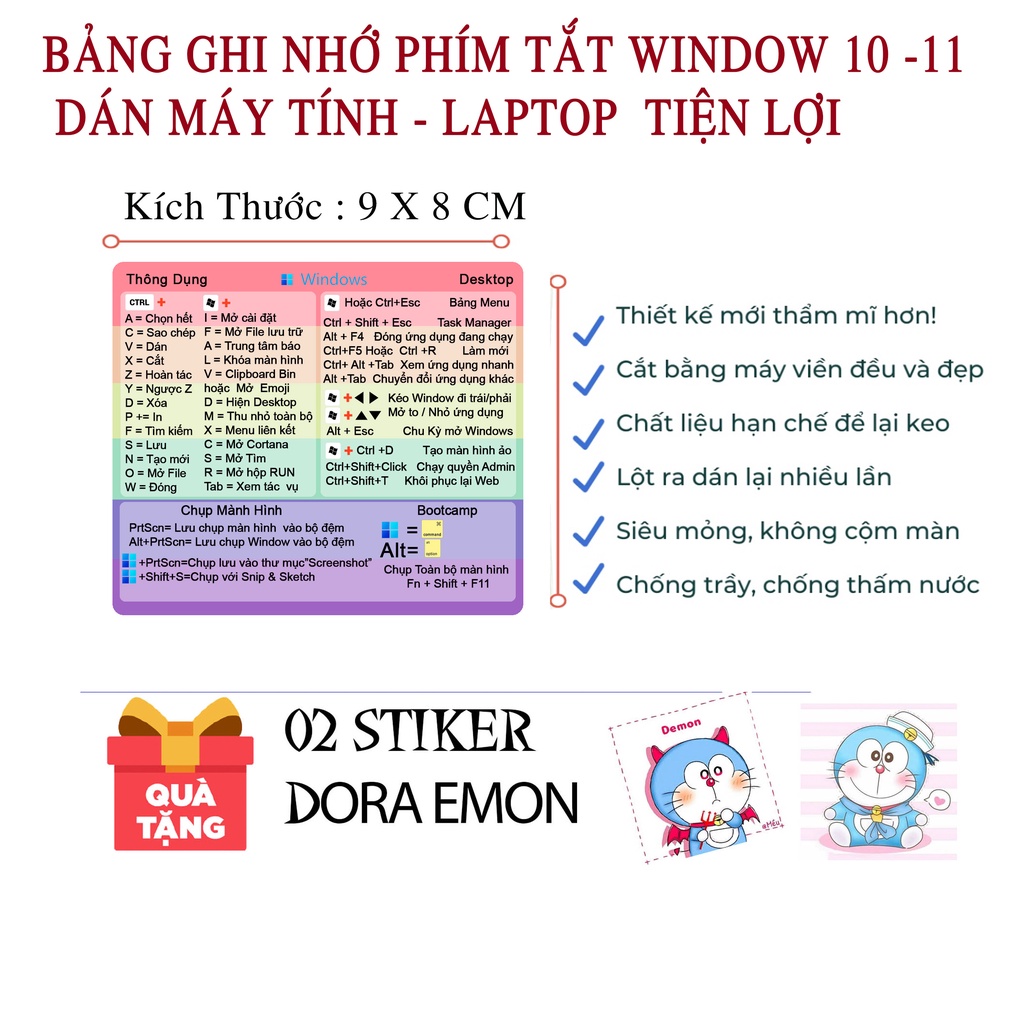 1 Miếng Dán phím tắt Windows 10 / 11 dán laptop | Có bootcamp | Magicwrapvn | Cho mọi laptop. Sticker phím tắt