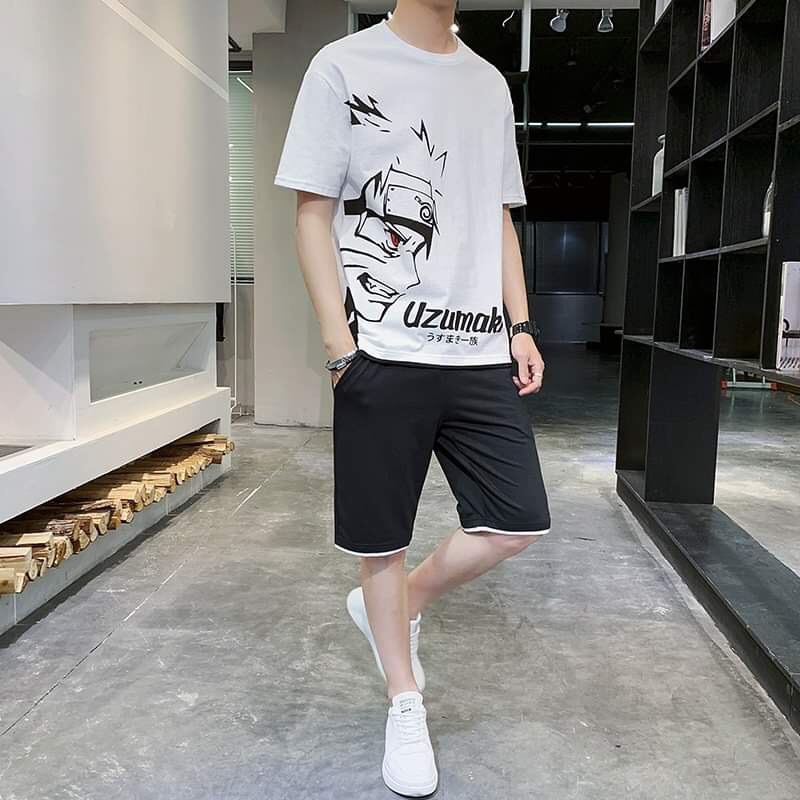 Bộ thể thao thời trang unisex phong cách oversize NARUTO cực mát cặp đôi nam nữ tay lỡ mùa hè hàn quốc form rộng