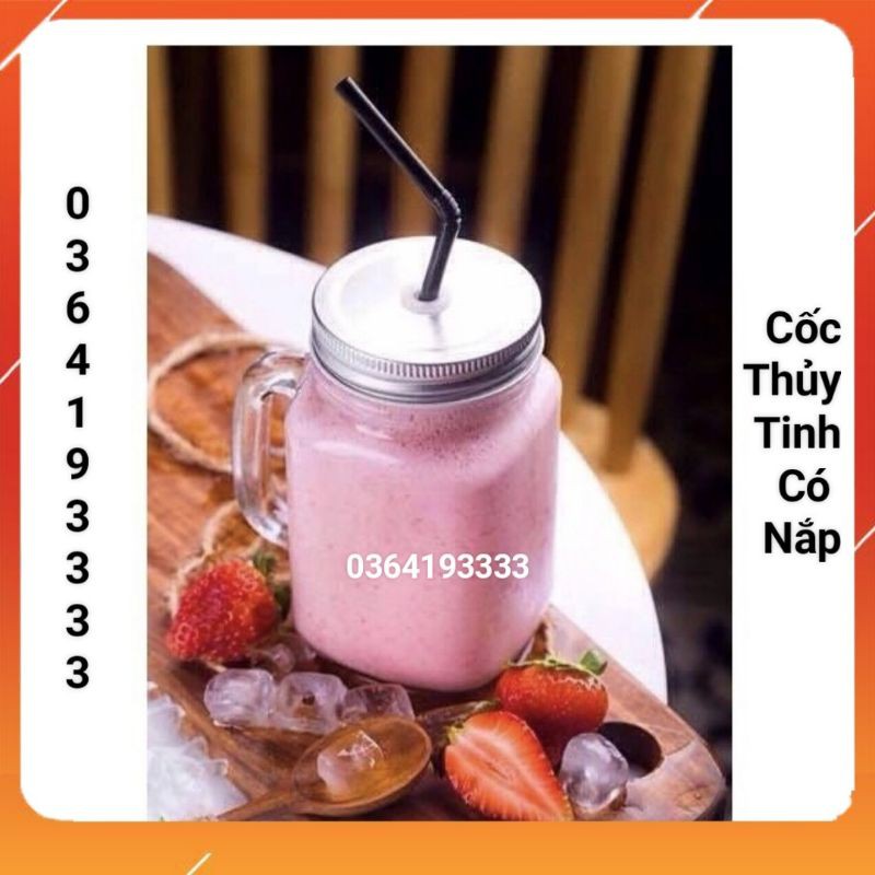 Cốc Thủy Tinh Có Nắp 480ml 1 chiếc ( không kèm ống hút )