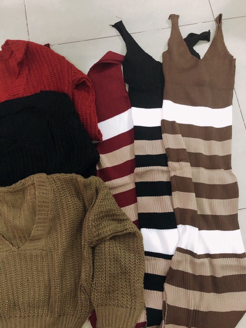 St - set đầm ôm len kèm áo len crop