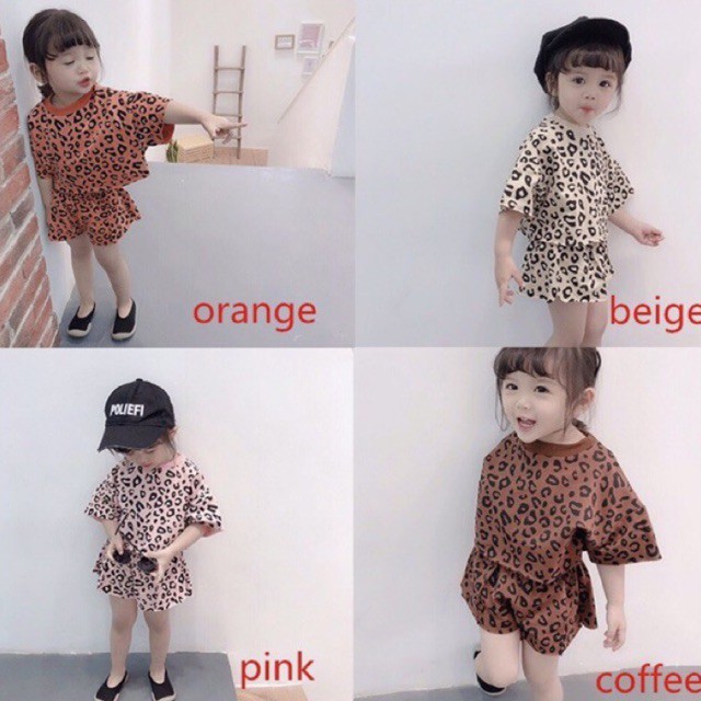 Bộ Áo Thun Tay Ngắn vs Quần Hoạ Tiết Da Báo Kiểu Dáng Dễ Cưng...  Cho Bé Từ 0-7Tuổi.