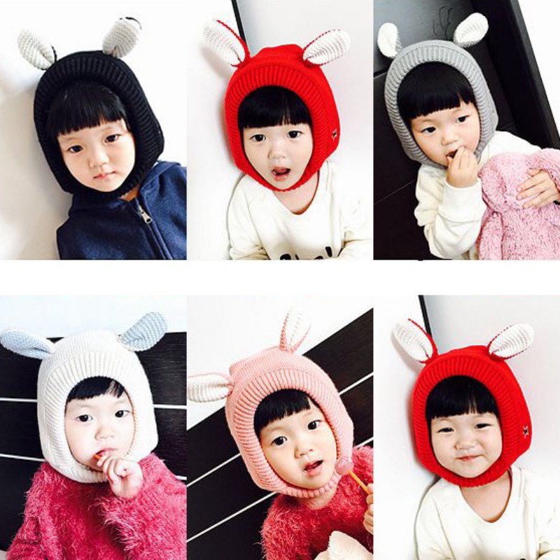 Mũ len hình tai thỏ dễ thương giữ ấm cho bé