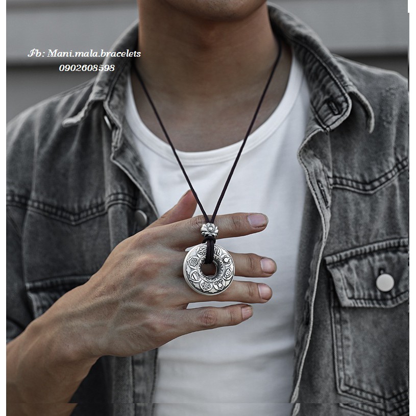 Mặt Dây Chuyền Bạc chạm Bát Bảo và Tâm Kinh