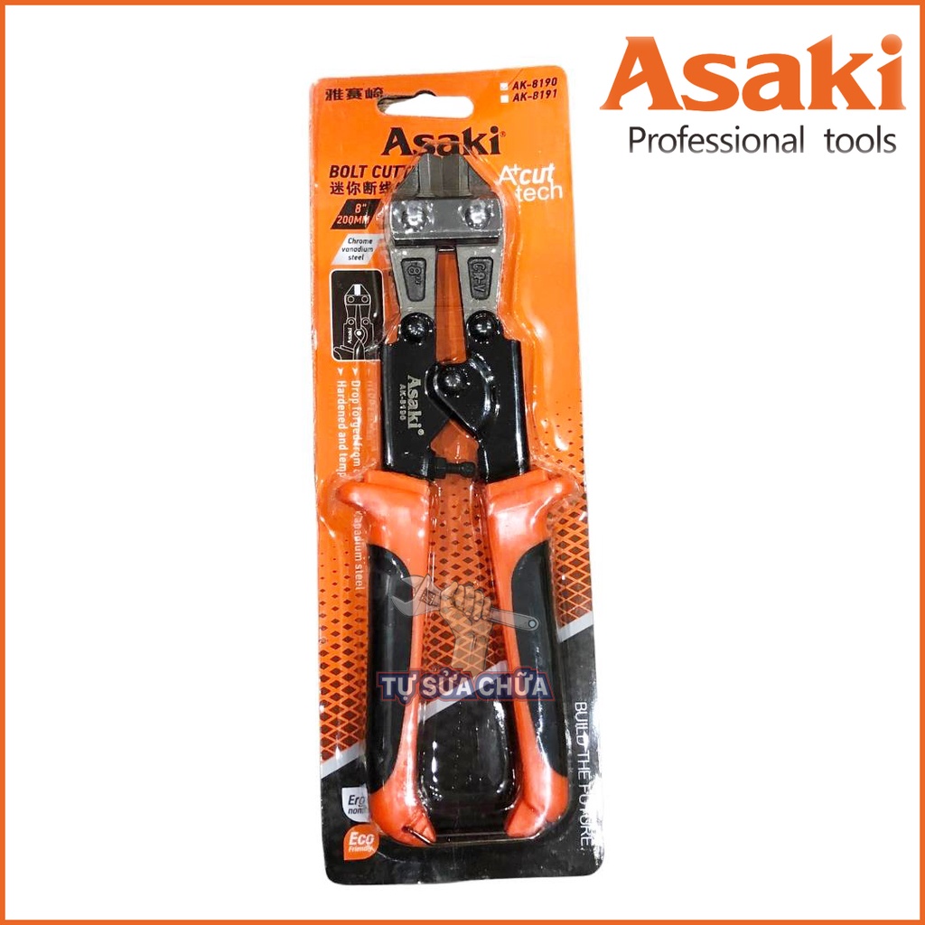 Kìm cộng lực vỉ mini Asaki AK-8190 8''/200mm nhỏ gọn siêu sắc bén chuyên cắt dây thép có khóa kìm - Kim Cong Luc Mini