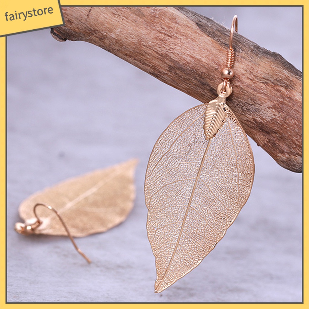 Khuyên tai nữ thiết kế hình lá cây phong cách retro thời trang