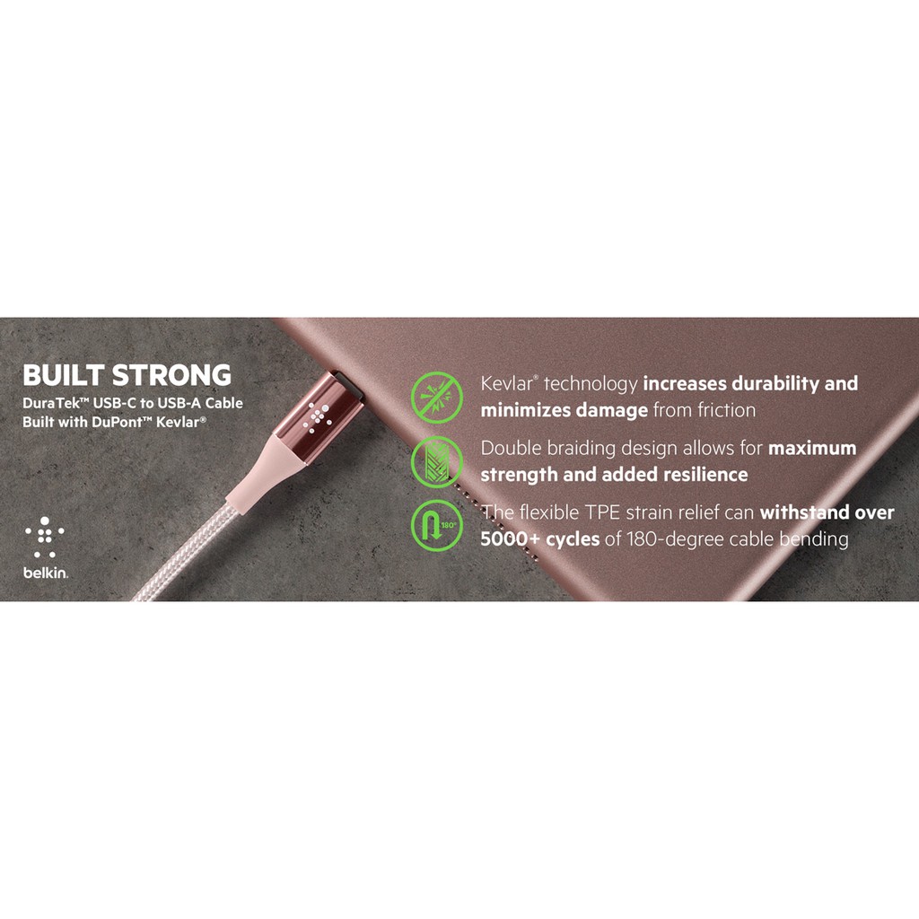 Cáp Belkin DuraTek™ USB-C to USB-A 1.2m - F2CU059bt04