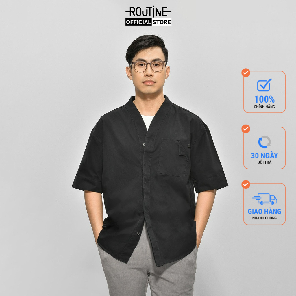 Áo sơ mi tay ngắn, trơn. OVERSIZE form - Routine 10F20DSH007