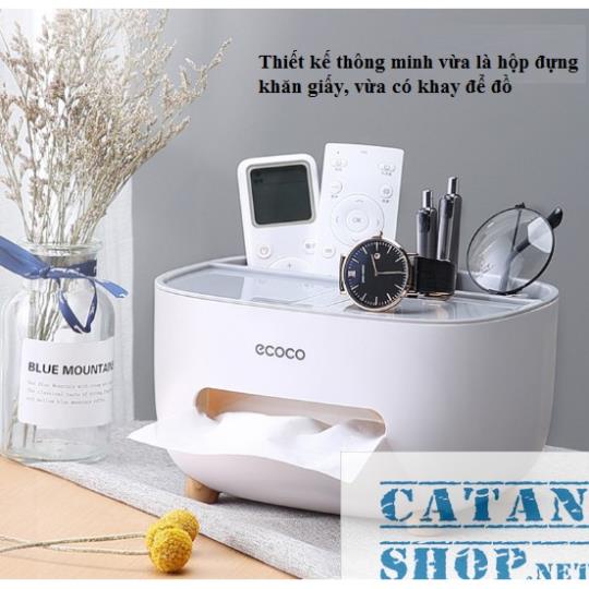 (Mẫu Mới 2021) Hộp đựng khăn giấy, remote, điện thoại để bàn cao cấp, Kệ để đồ dùng Ecoco đa năng- GD465-HopKG-Ecoco