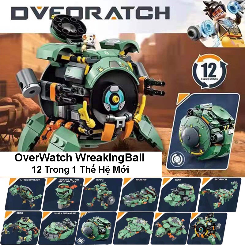 Đồ Chơi Lắp Ráp Xếp Hình Mô Hình Robot Chuột Máy Overwatch Wrecking Ball Mech 12in1 Với 200+ Mảnh Ghép