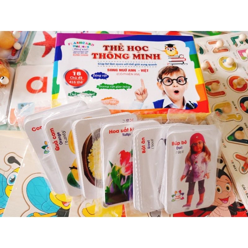 Bộ thẻ học thông minh flashcard 16 chủ đề với 416 thẻ bộ thẻ GlennDoman dạy bé nhận biết cho bé từ 0-6 tuổi Binkids T04