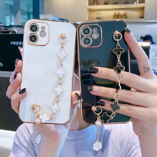 Dành Cho Apple iPhone 17 Air 16 16e 15 14 13 12 11 Pro Max iPhone X XR XS Max 7 8 6 Plus mini Bốn Lá Cỏ Ba Lá May Mắn Dây Đeo Tay Mạ Dây Đeo Tay Vỏ Điện Thoại Mềm Ốp Lưng Full Cover