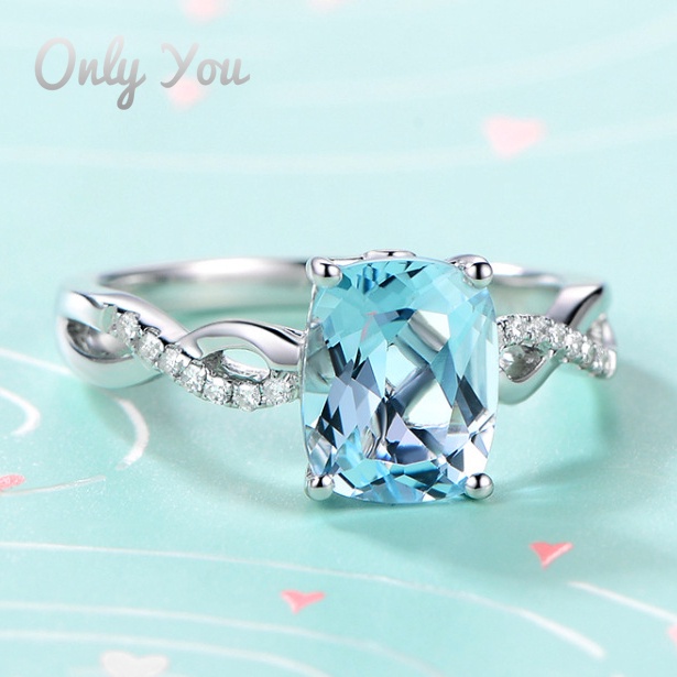 Nhẫn Mạ Bạch Kim 18K Đính Đá Topaz Aquamarine