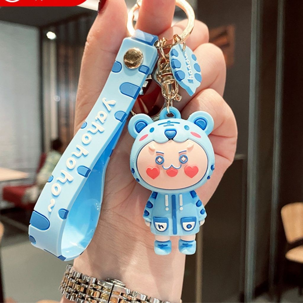 Móc khóa cute, móc khóa hình chú gấu đáng yêu có dây nhựa kèm theo dài 11,7cm phong cách hàn quốc làm từ nhựa pvc