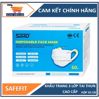 Khẩu trang y tế Safefit 3 lớp - màu trắng - hộp 50 chiếc ( Hàng xuất khẩu chuẩn Châu Âu )
