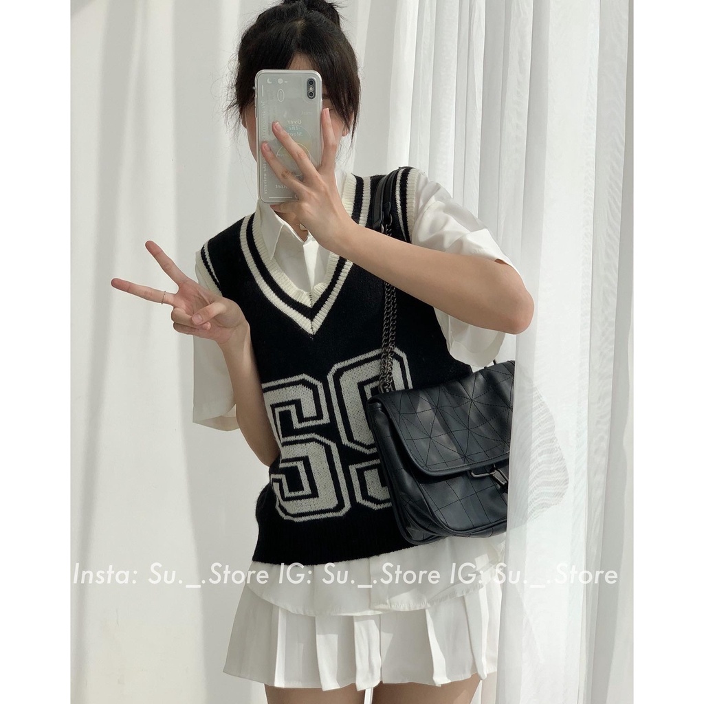 Áo gile len pha viền in số A2377 SUSTORE