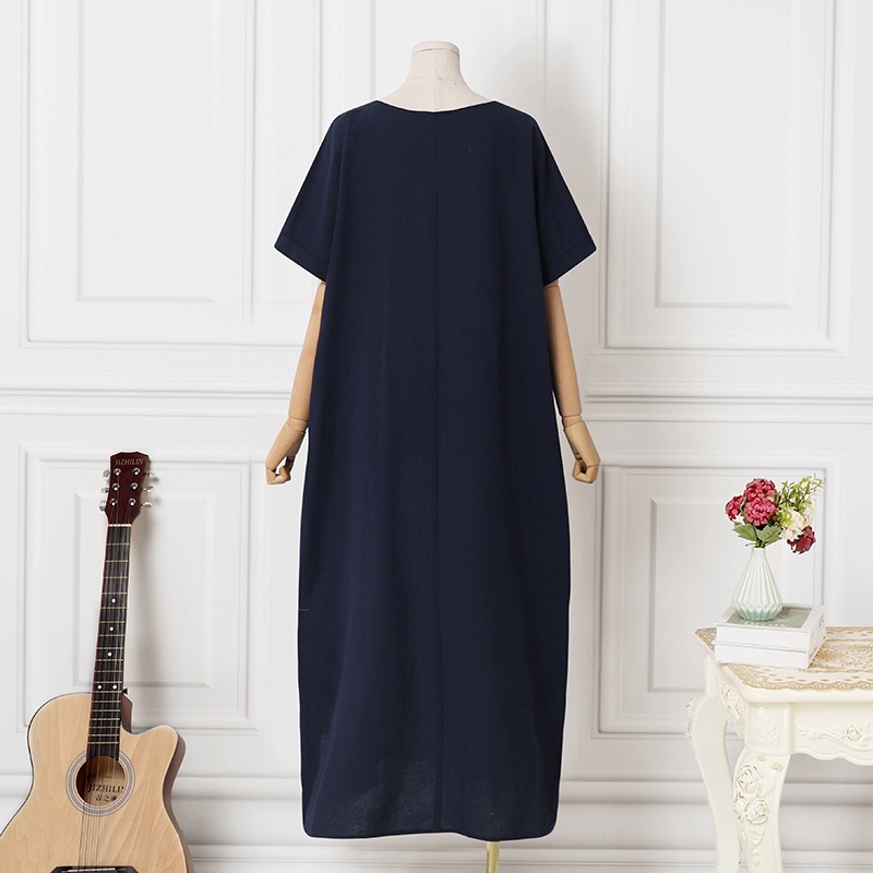 Đầm maxi Zanzea bằng cotton tay ngắn cổ tròn in họa tiết kẻ sọc thời trang Hàn Quốc sành điệu cho nữ