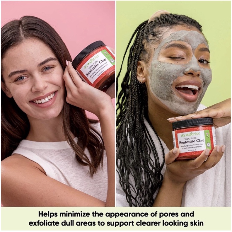 Bột đất sét bùn khoáng núi lửa Bentonite Clay Sky Organics 100% tự nhiên 454g USA