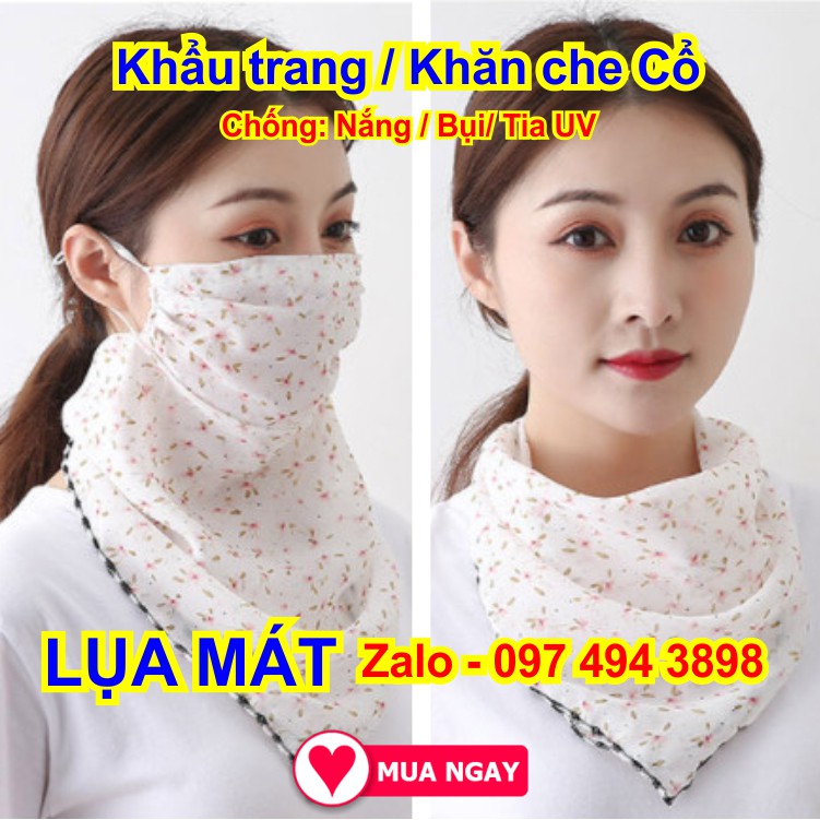 Khẩu trang kèm khăn che cổ bằng vải lụa mát, chống nắng mặt &amp; cổ mát rượi màu hồng