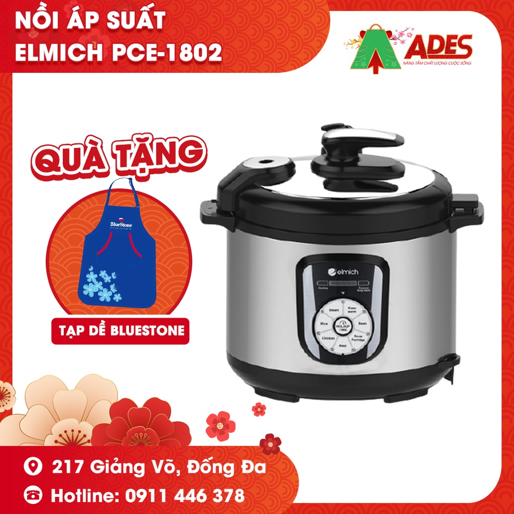 ◐Nồi Áp Suất Elmich PCE-1802 - Bảo Hành Chính Hãng Hầm, Hâm, Ủ Dung Tích 5L