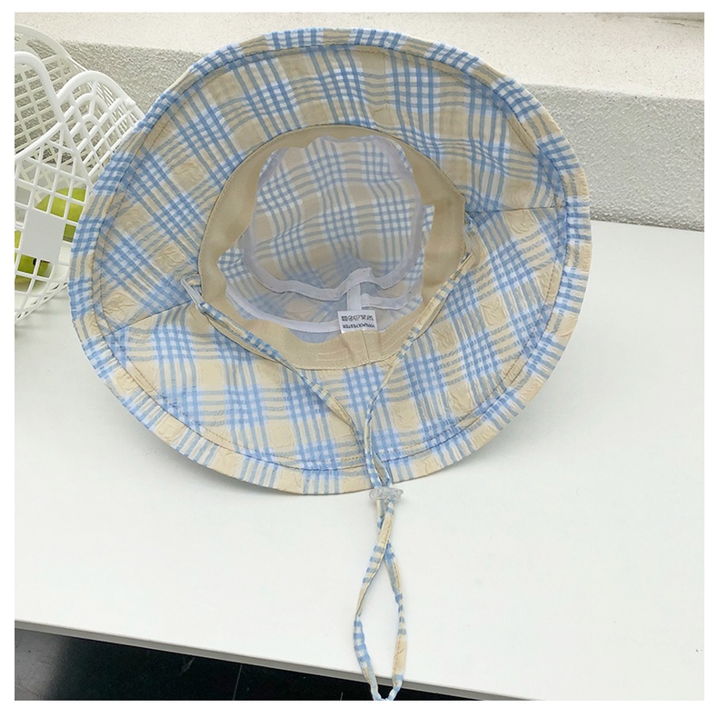 Nón Bucket Rộng Vành Họa Tiết Sọc Caro Phong Cách Nhật Bản Thời Trang Mùa Hè Cho Nữ