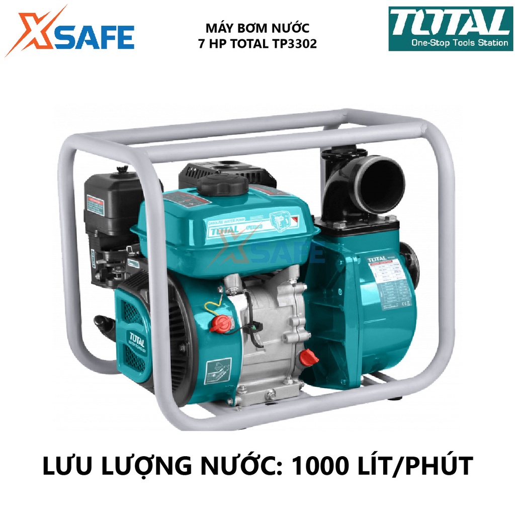 Máy bơm nước chạy xăng TOTAL TP3302 máy bơm dùng xăng Dung tích xi lanh 208cc, Chiều cao bơm tối đa 32m