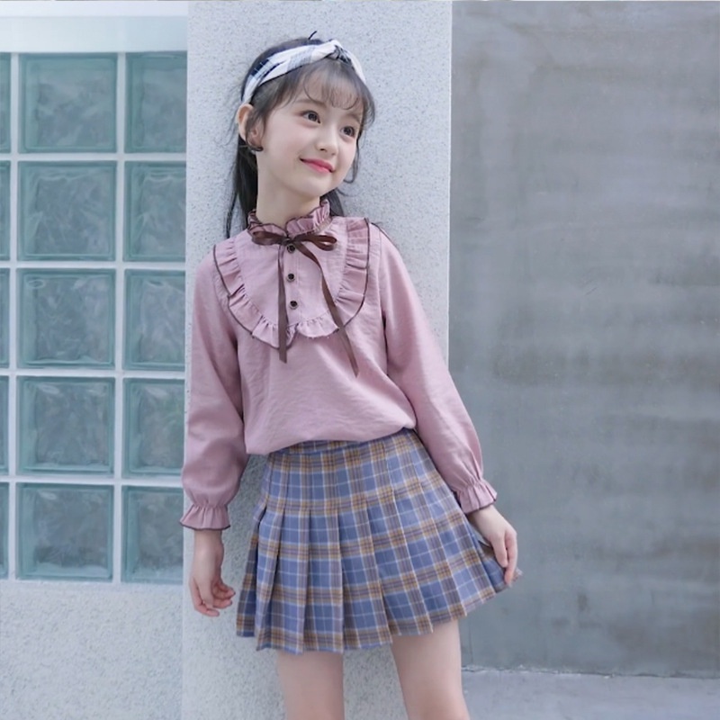 Set Áo Sơ Mi + Chân Váy Họa Tiết Hoạt Hình Đáng Yêu Thời Trang Dành Cho Bé Gái akku