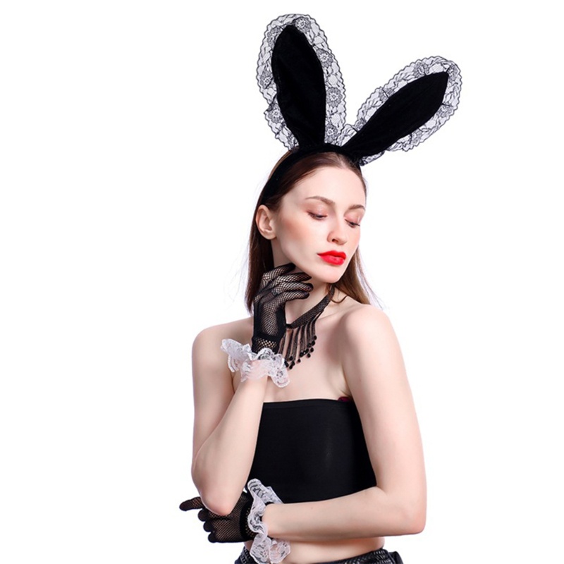 Băng Đô Cài Tóc Tai Thỏ Bằng Ren Màu Trơn Siêu Bền Dễ Thương Dành Cho Bạn Nữ