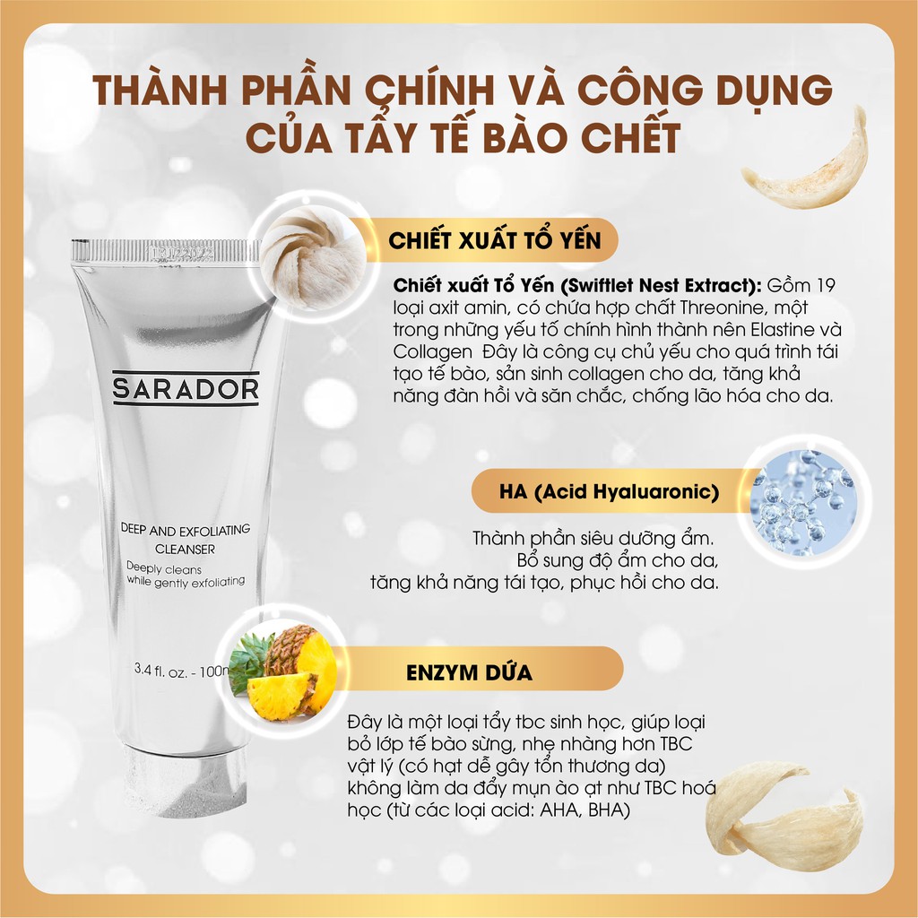 Sữa rửa mặt kiêm Tẩy tế bào chết Sarador(Deep and Exfoliating Cleanser) 100ml | BigBuy360 - bigbuy360.vn