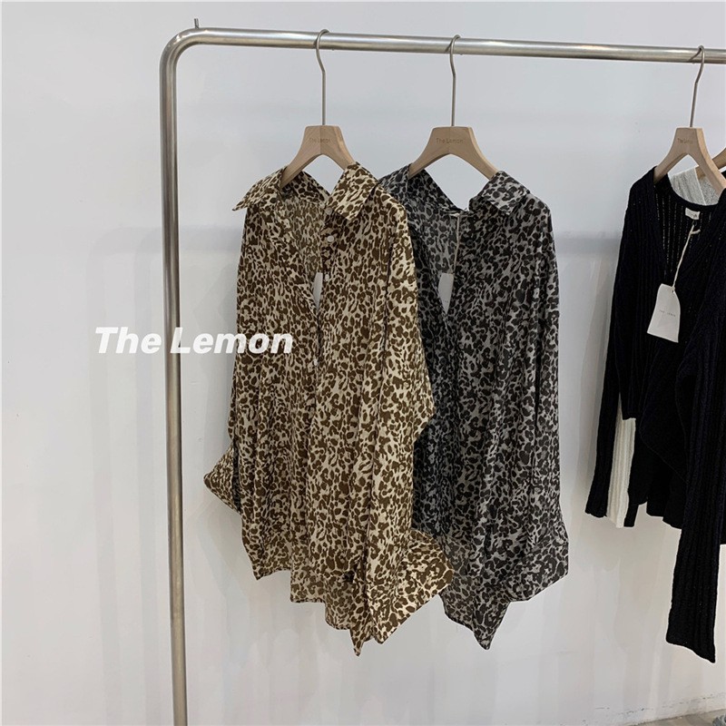 【Cocory】Áo sơ mi nữ họa tiết da báo tay dài thời trang quý phái