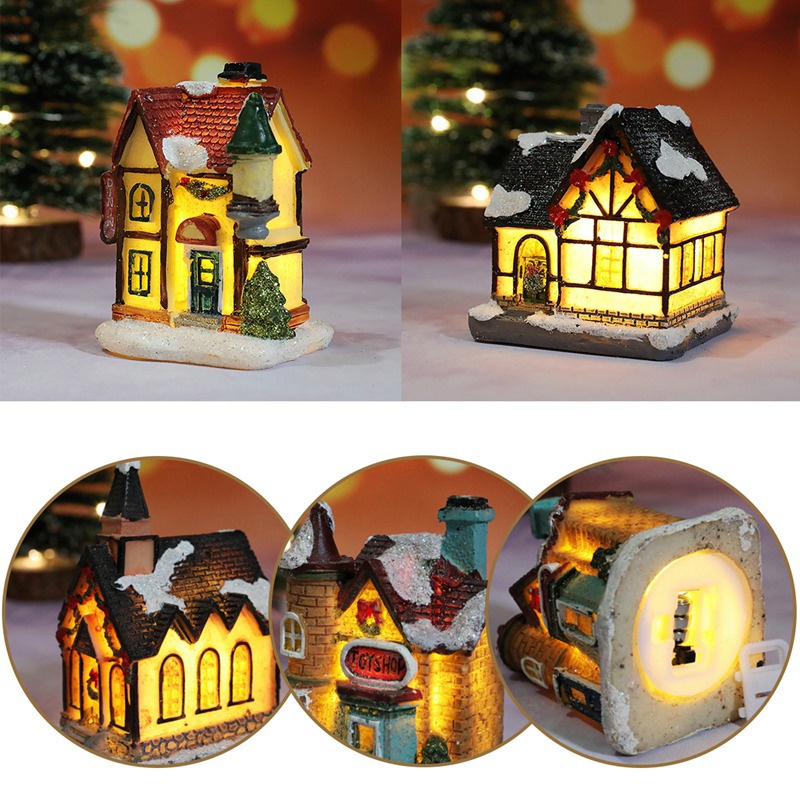 Đèn LED Hình Ngôi Nhà Nhỏ Bằng Nhựa Resin Trang Trí Giáng Sinh