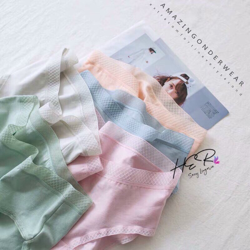 Quần Lót Nữ 💖FREESHIP 50K 💖 Quần Lót Cotton Nữ Trơn  Kháng Khuẩn Viền Ren Cạp Sọc (38-65kg)