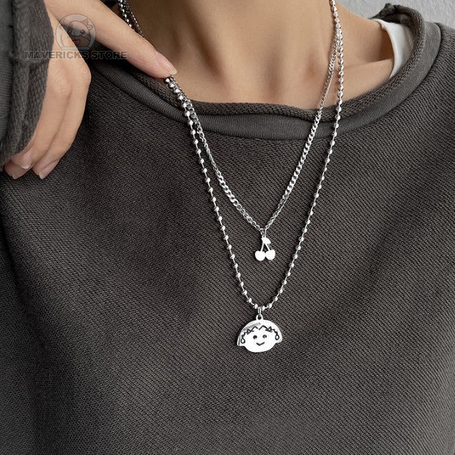 Dây chuyền hai lớp mặt gắn hình Maruko đáng yêu cho nữ