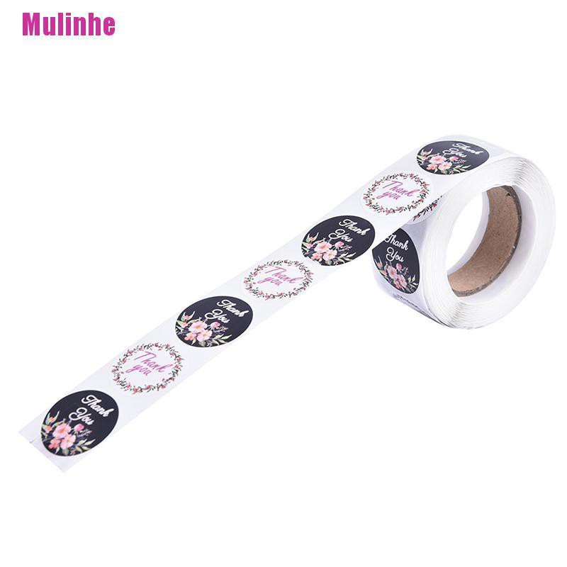 Cuộn 500 Miếng Dán Niêm Phong Bao Bì In Chữ Thank You Và Hoa Độc Đáo Tiện Dụng