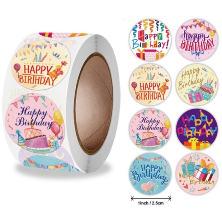Cuộn 500 sticker Happy birthday nhãn dán chúc mừng sinh nhật