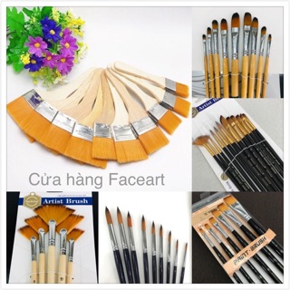 Bộ Cọ Bản lớn /cọ tròn/ quạt xoè - bút vẽ 12 cây đủ size chuyên vẽ màu nước/ Acrylic/ Sơn dầu/ vẽ neo nail, đắp móng