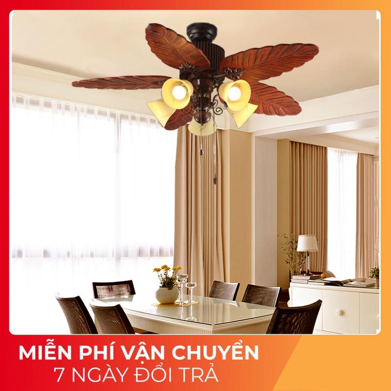 Quạt Trần có Đèn Trang Trí 5 Cánh Phòng Khách Quạt Trần Đèn Diệp Hương Tiêu Lá Gỗ 8139 Bảo hành 24 tháng