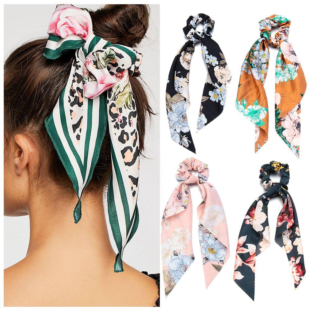 ORIENTLII Dây Cột Tóc Đuôi Ngựa In Hoa