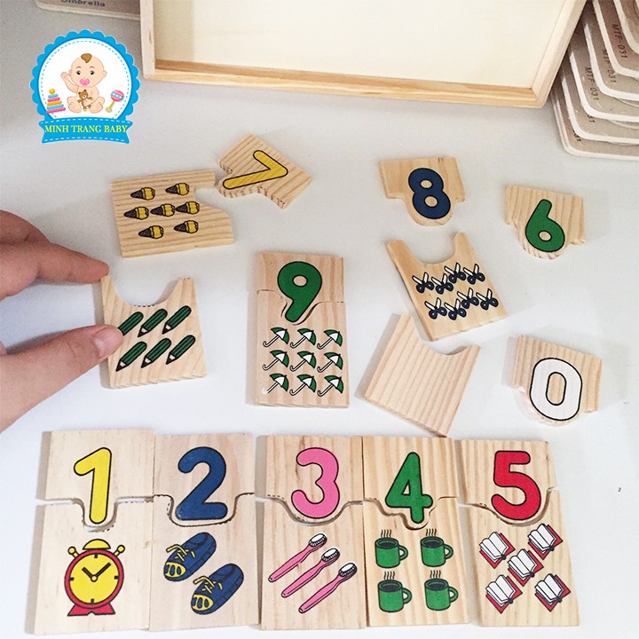 GIÁO CỤ MONTESSORI HỘP GHÉP SỐ VÀ HỌC ĐẾM BẰNG GỖ AN TOÀN CHO BÉ