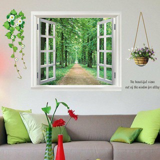 Decal dán tường cửa sổ xanh