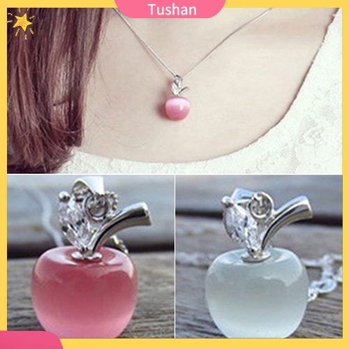 Cô gái Apple Hình dạng Faux Opal Khối Zirconia Bạc Mạ Mặt dây chuyền cho vòng cổ