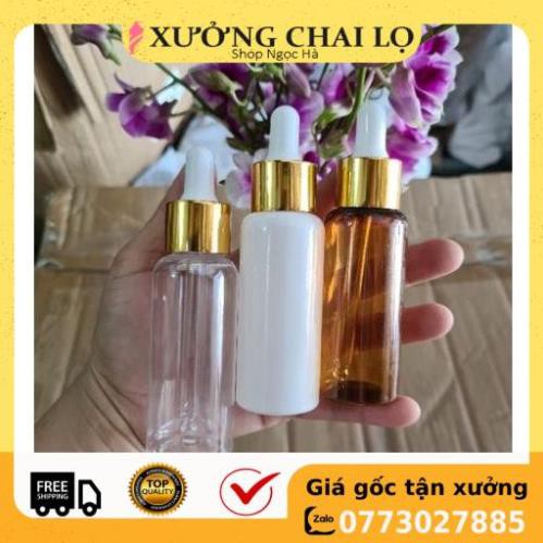 Lọ Chiết Serum ❤ RẺ VÔ ĐỊCH ❤ [30ml,50ml,100ml] Chai nhựa pet đựng tinh dầu bóp giọt Khoen vàng chiết mỹ phẩm .