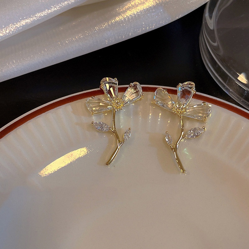 Khuyên Tai Hình Hoa Đính Đá Zircon Thanh Lịch Thời Trang Mùa Hè Cho Nữ