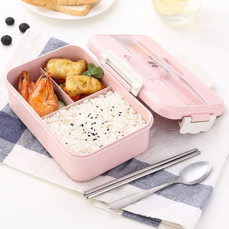 Hộp cơm giữ nhiệt🌸FREESHIP🌸Hộp cơm văn phòng - 3 ngăn kèm đũa thìa inox